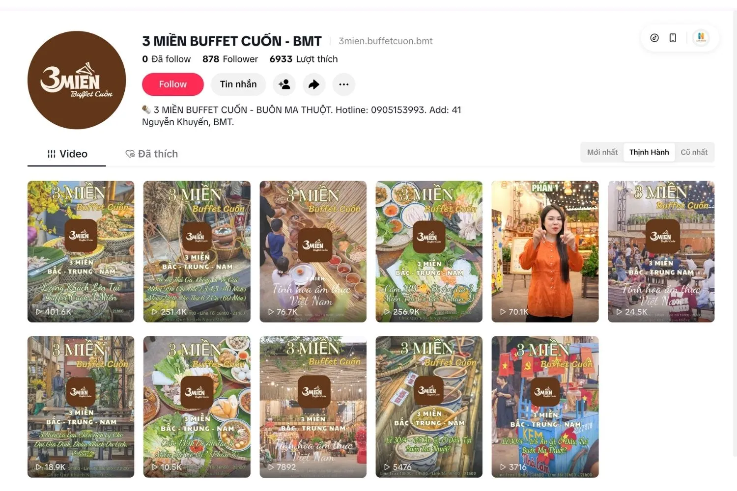 Kênh TikTok 3 Miền Buffet Cuốn BMT