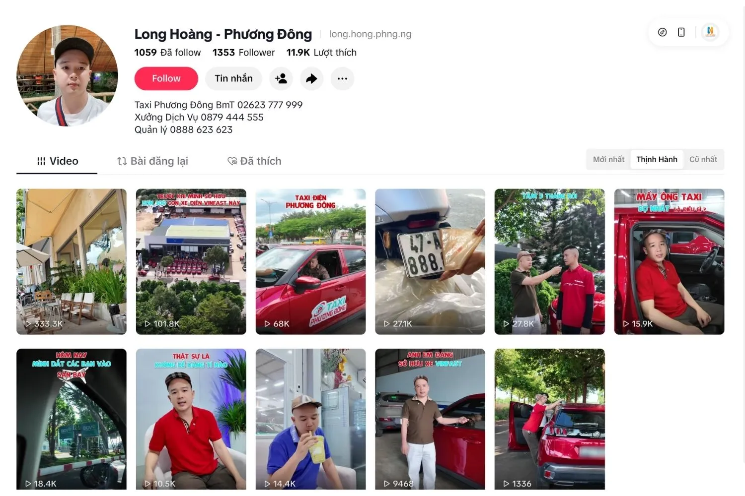 Kênh TikTok Taxi Phương Đông Buôn Ma Thuột: video 333,3K lượt xem